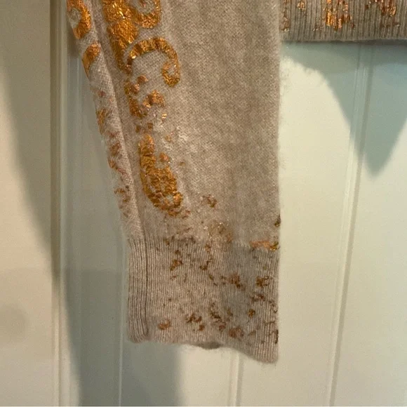 Pilcro Beige Cashmere Cropped Sweater with Gold Floral Accents - Picture 2 of 10